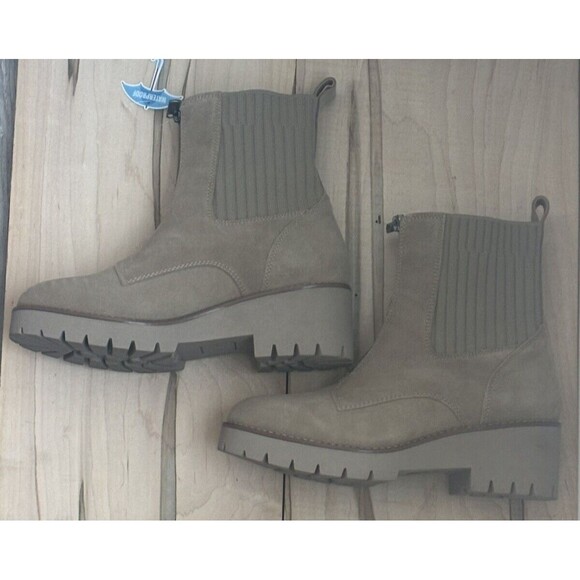 AQUA COLLEGE Womens Beige 1" Platform Ribbed Panels Dream Toe Suede Booties - Picture 6 of 6